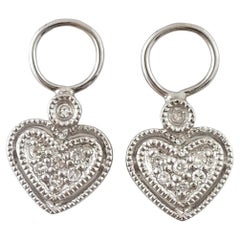 14K White Gold Diamond Heart Earring Charms for Hoop Earrings #16297
