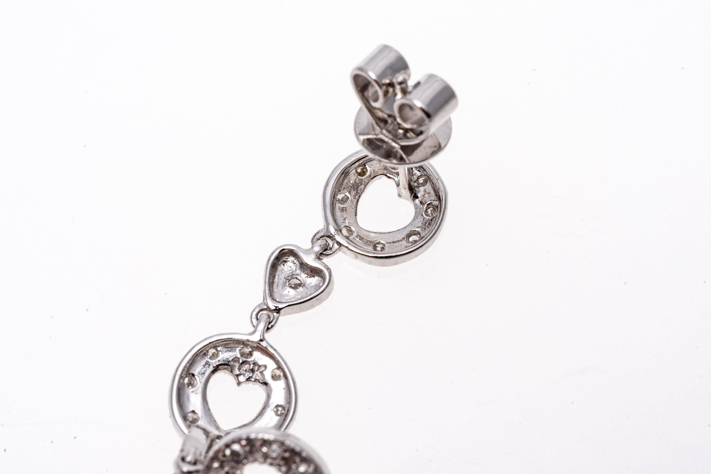 Contemporary 14k White Gold Diamond Heart Motif and Citrine Briolette Drop Earrings For Sale