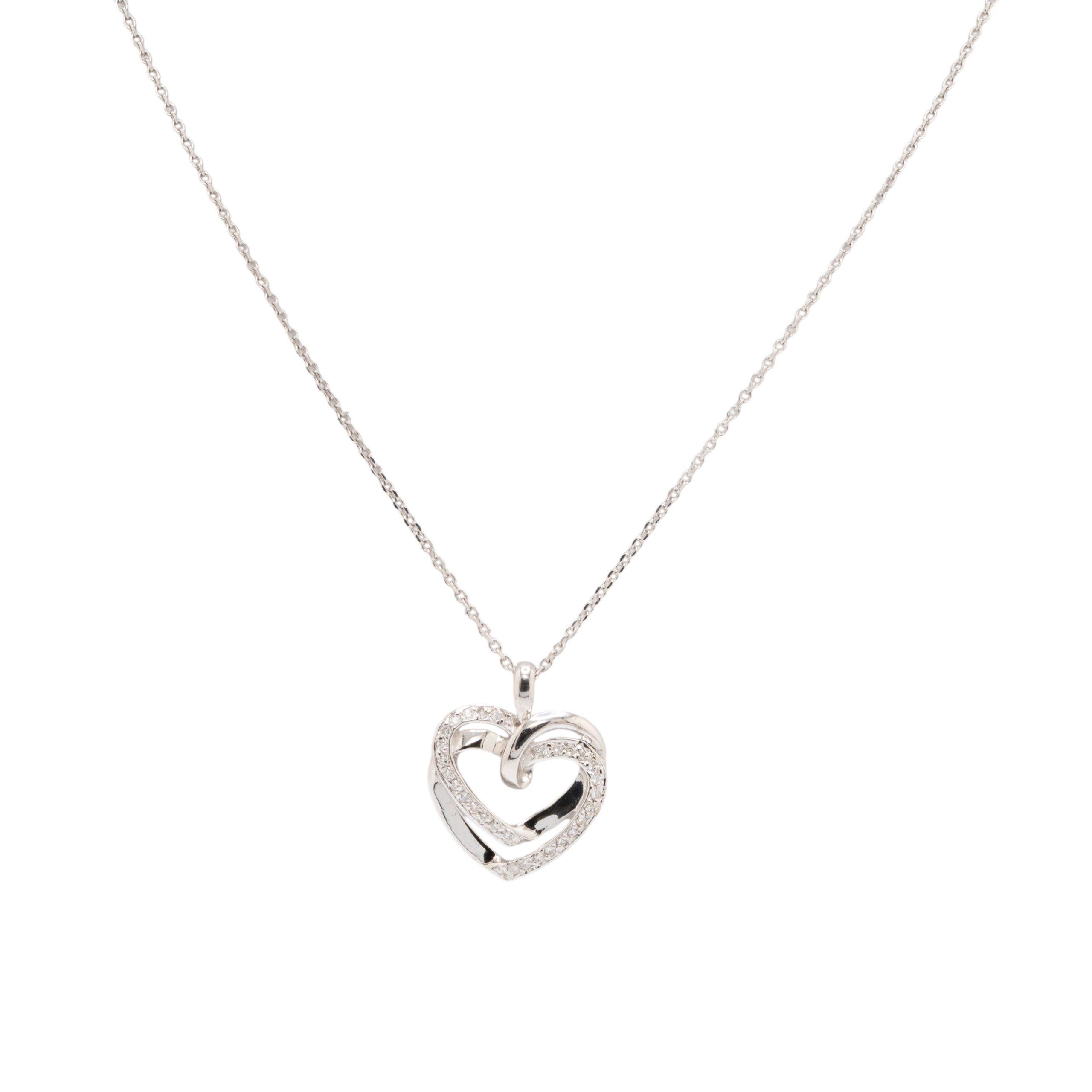 14k Weißgold Diamant-Herz-Halskette im Zustand „Hervorragend“ im Angebot in Boca Raton, FL