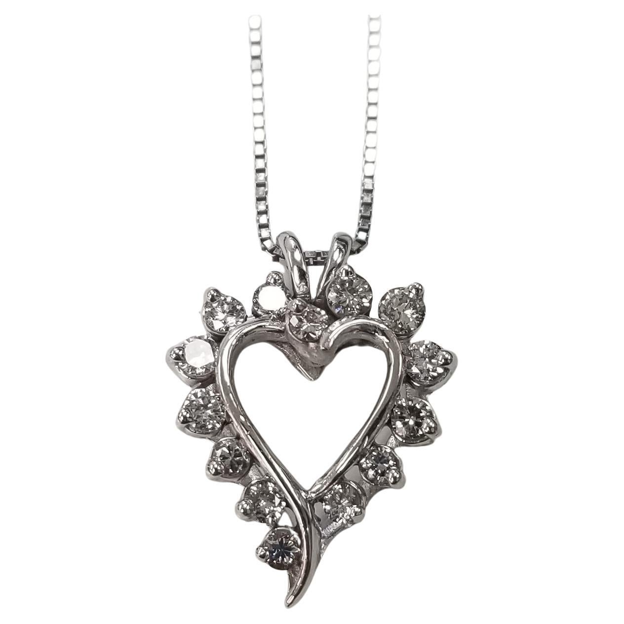 14k White Gold Diamond "Heart" Necklace