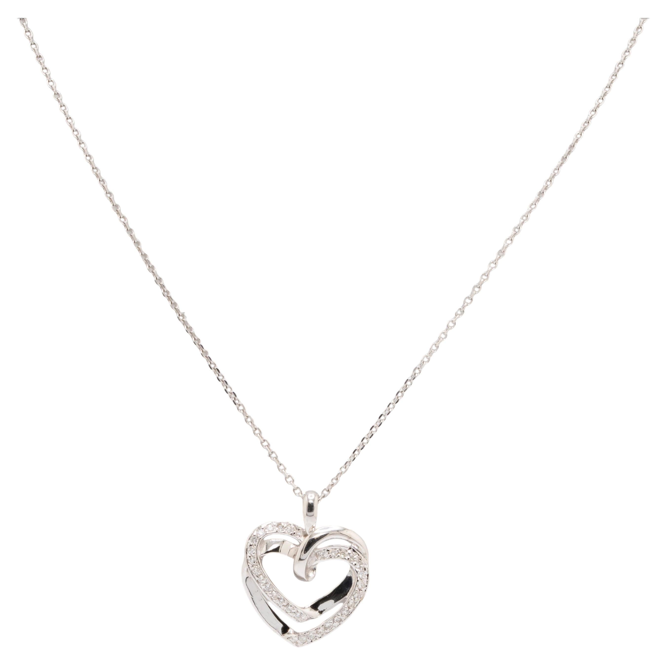 14k White Gold Diamond Heart Necklace