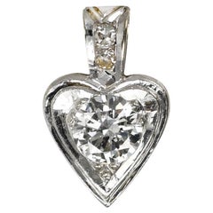 Vintage 14k White Gold Diamond Heart Pendant