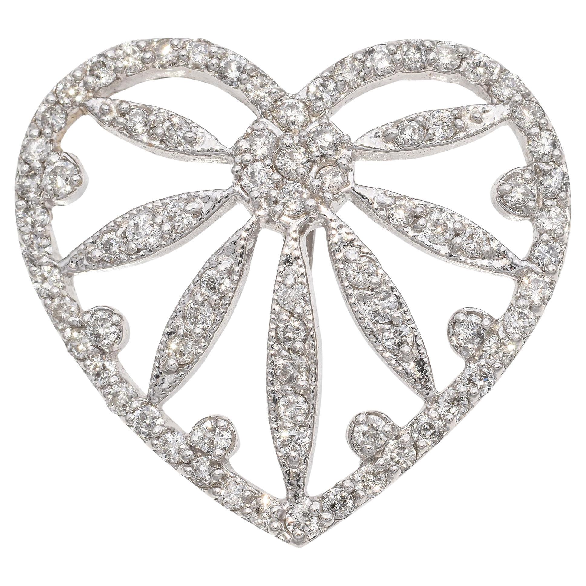 14K White Gold Diamond Heart Pendant