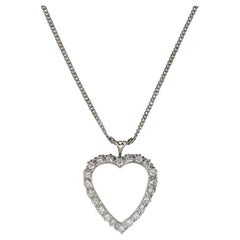 Vintage 14K White Gold Diamond Heart Pendant Necklace 1.75TDW, 10.7gr