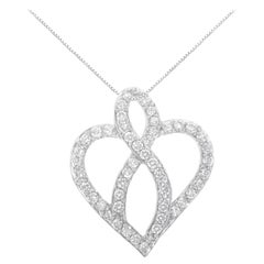 14k White Gold Diamond Heart Ribbon Pendant Necklace
