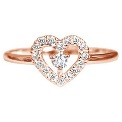 14k Gold Diamond Heart Ring With Solitaire Diamond Pave Heart Ring