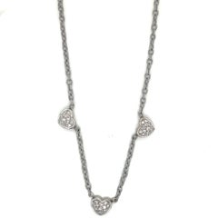 14K White Gold Diamond Heart Station Necklace