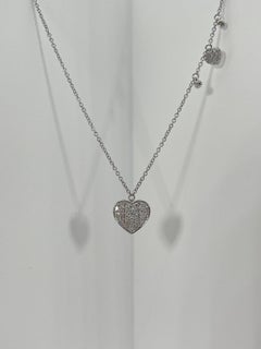 14K White Gold Diamond Heart Station Necklace