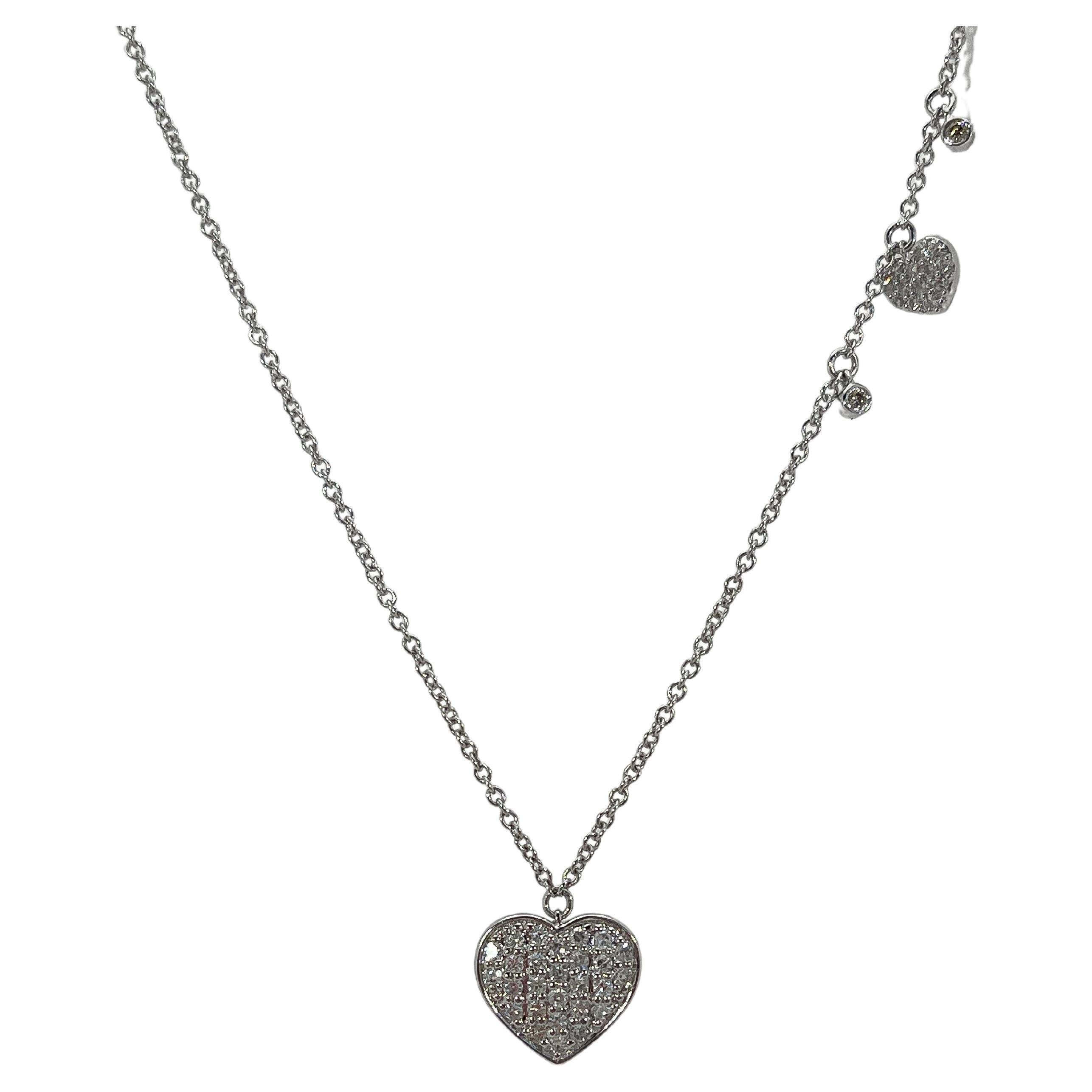 14K White Gold Diamond Heart Station Necklace For Sale
