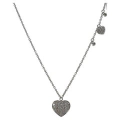 14K White Gold Diamond Heart Station Necklace