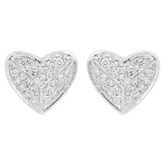 14K White Gold Heart Stud Earrings with 0.08ct Diamonds, Modern Design