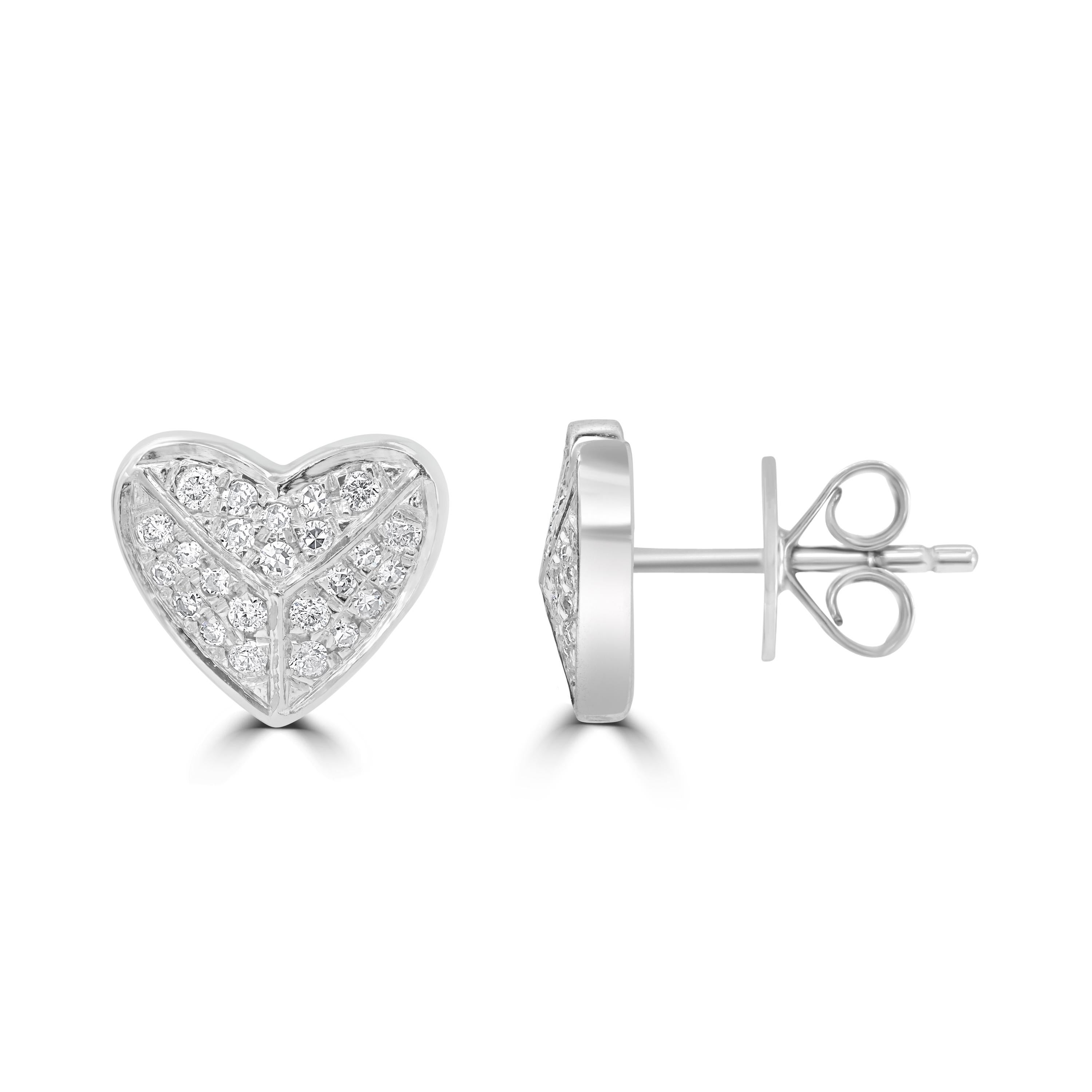 Luxle 14k White Gold Diamond Heart Stud Earrings In New Condition For Sale In New York, NY