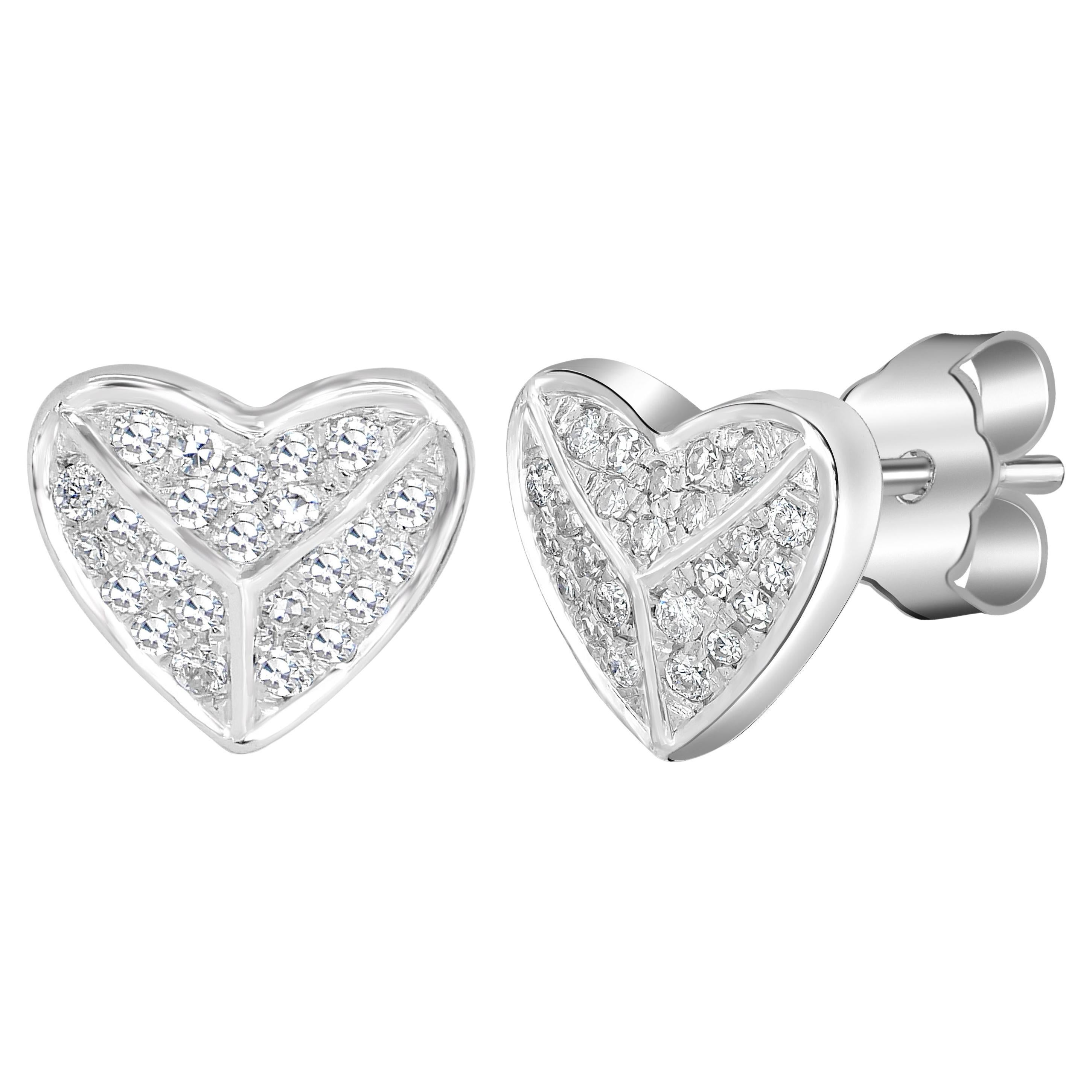 Luxle Clous d'oreilles en or blanc 14 carats avec diamants en forme de cœur