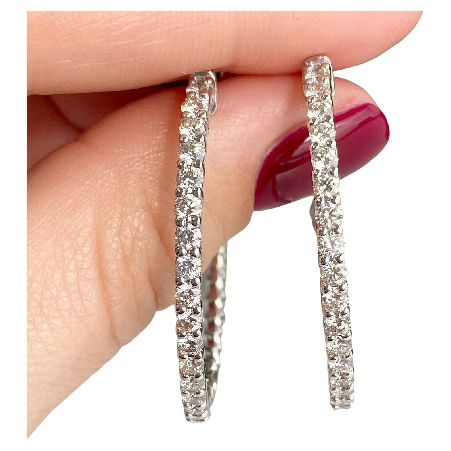 14k White Gold Diamond Hoop Earring 2.71cts For Sale at 1stDibs