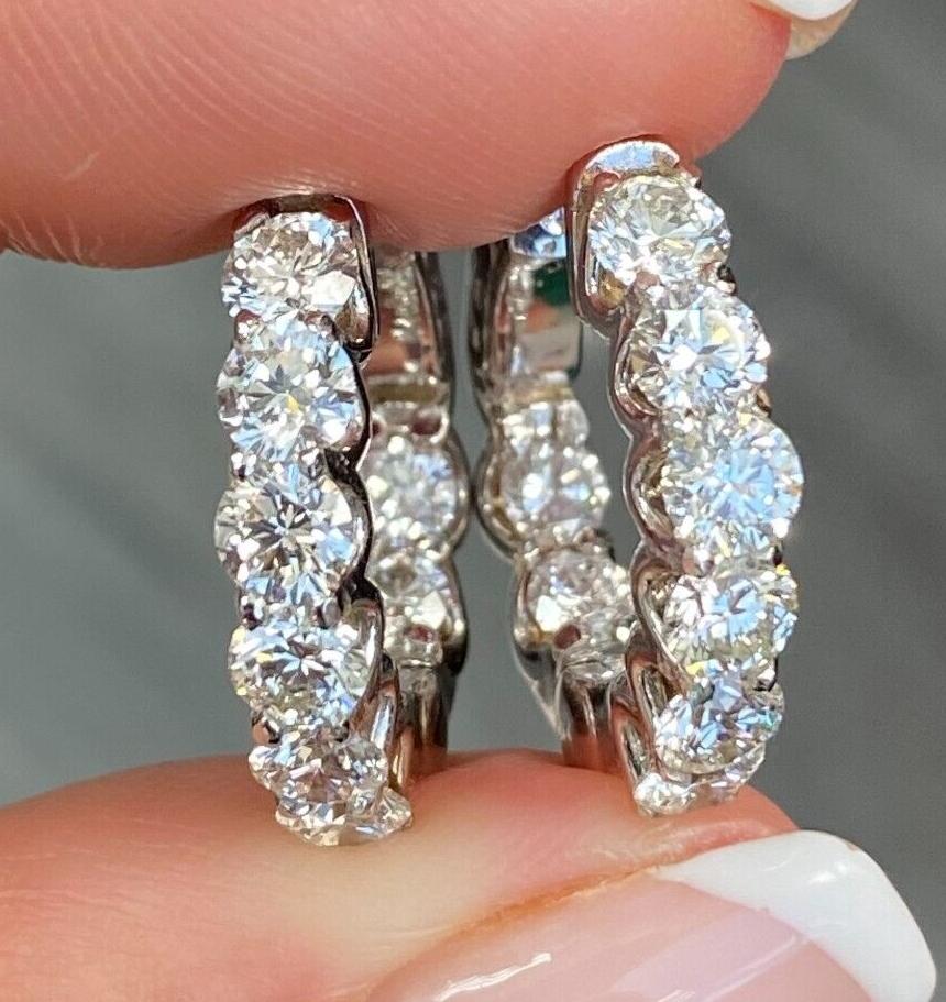 Women's or Men's 14k White Gold Diamond Hoop Earring 2.71cts For Sale