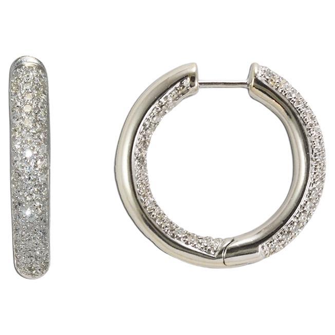 14K White Gold Diamond Hoop Earrings 1.00ct