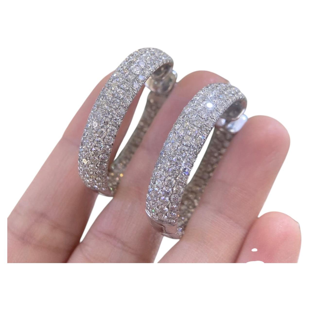 14K White Gold Diamond Hoop Earrings – 12.07CT DIER0181 IIJJJ
