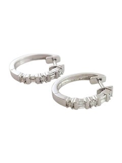 14K White Gold Diamond Hoop Earrings #14828