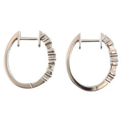  14K White Gold Diamond Hoop Earrings #14828
