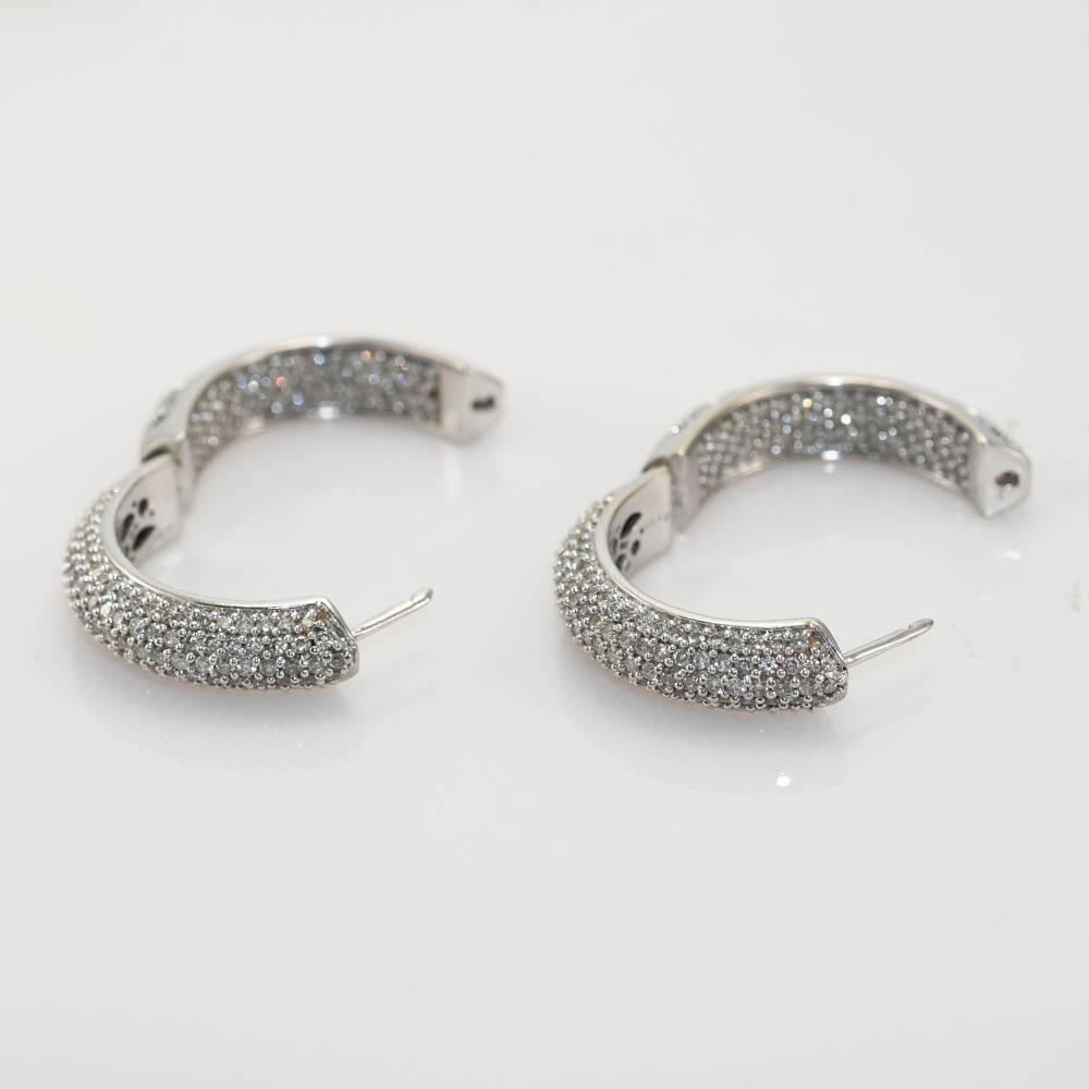 Women's 14K White Gold Diamond Hoop Earrings, 2.86ct TDW, 15.2gr For Sale