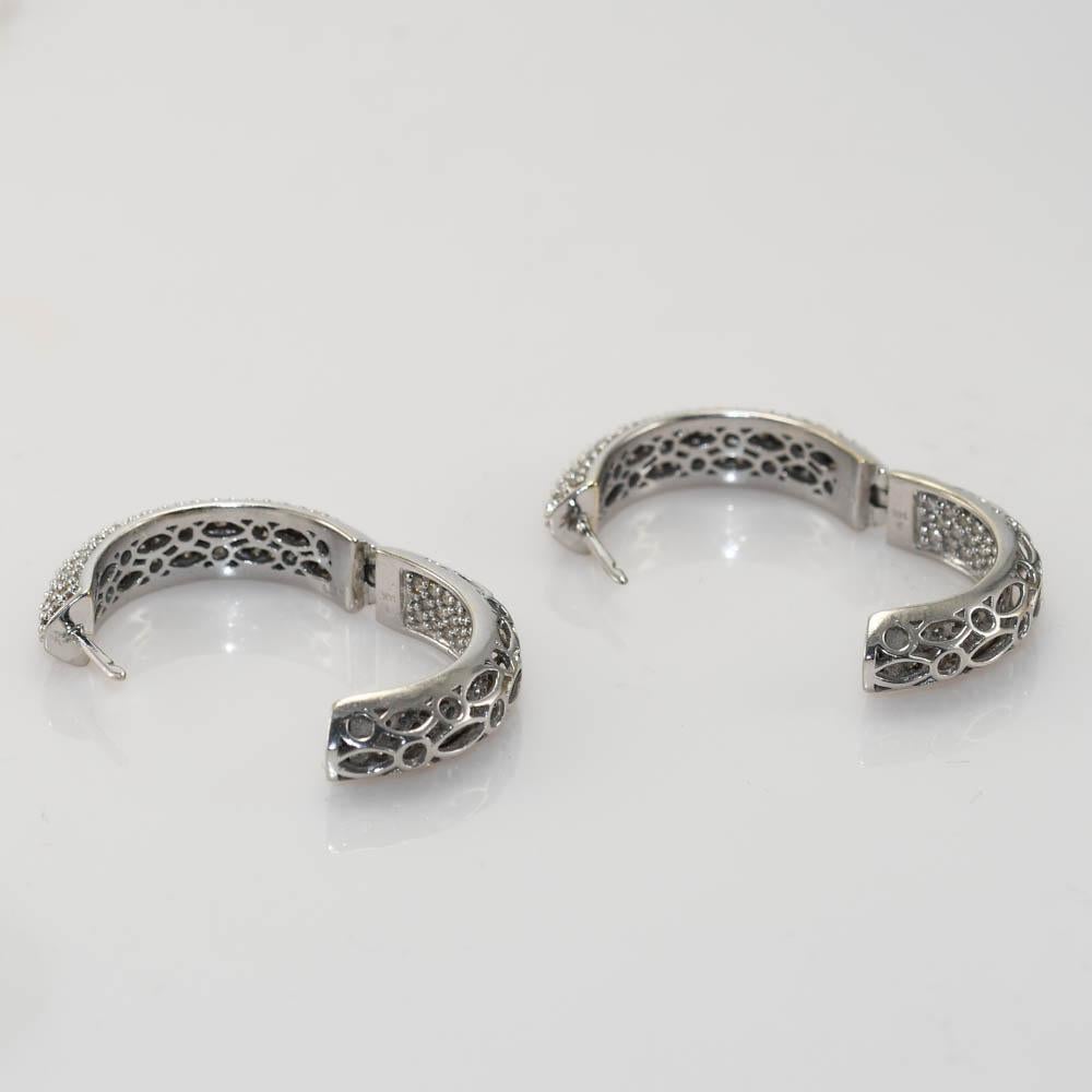 14K White Gold Diamond Hoop Earrings, 2.86ct TDW, 15.2gr For Sale 2