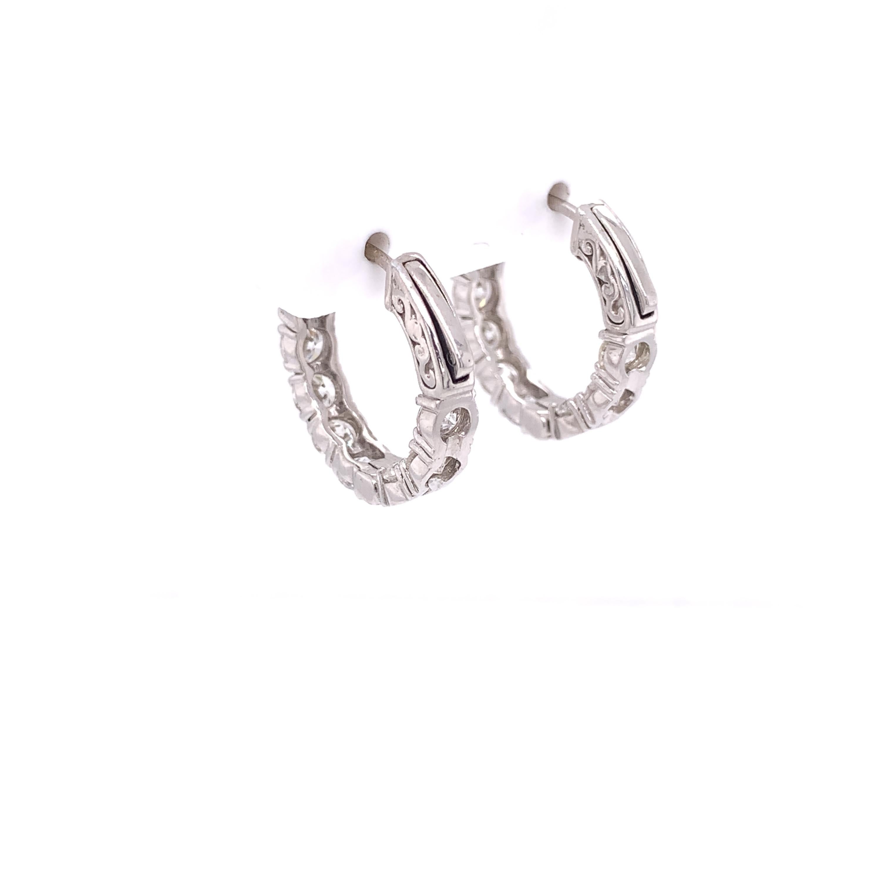 Round Cut 14k White Gold Diamond Hoop Earrings 5 Carats