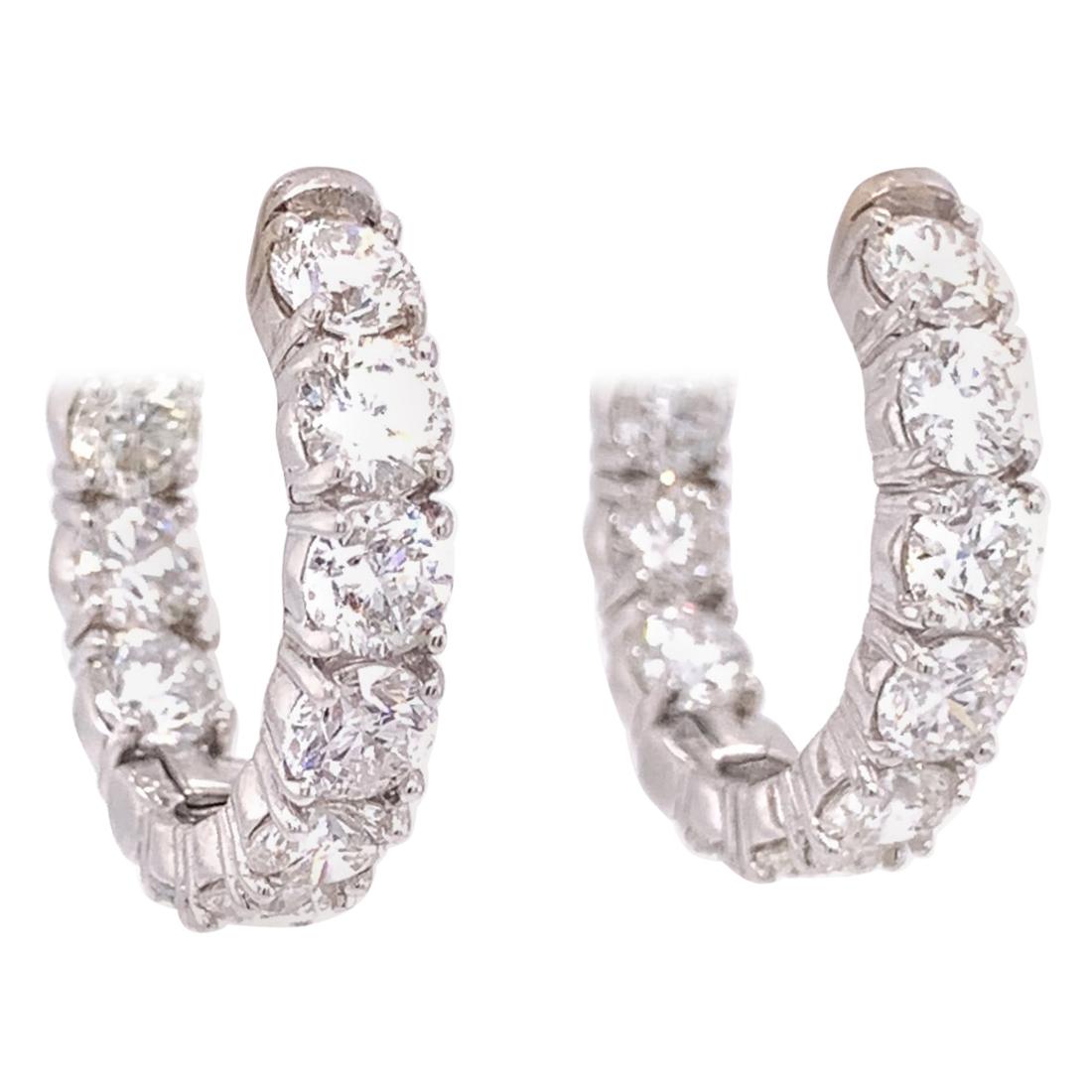 14k White Gold Diamond Hoop Earrings 5 Carats