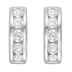 14K White Gold Diamond Hoop Earrings