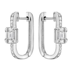 14K White Gold Diamond Hoop Earrings