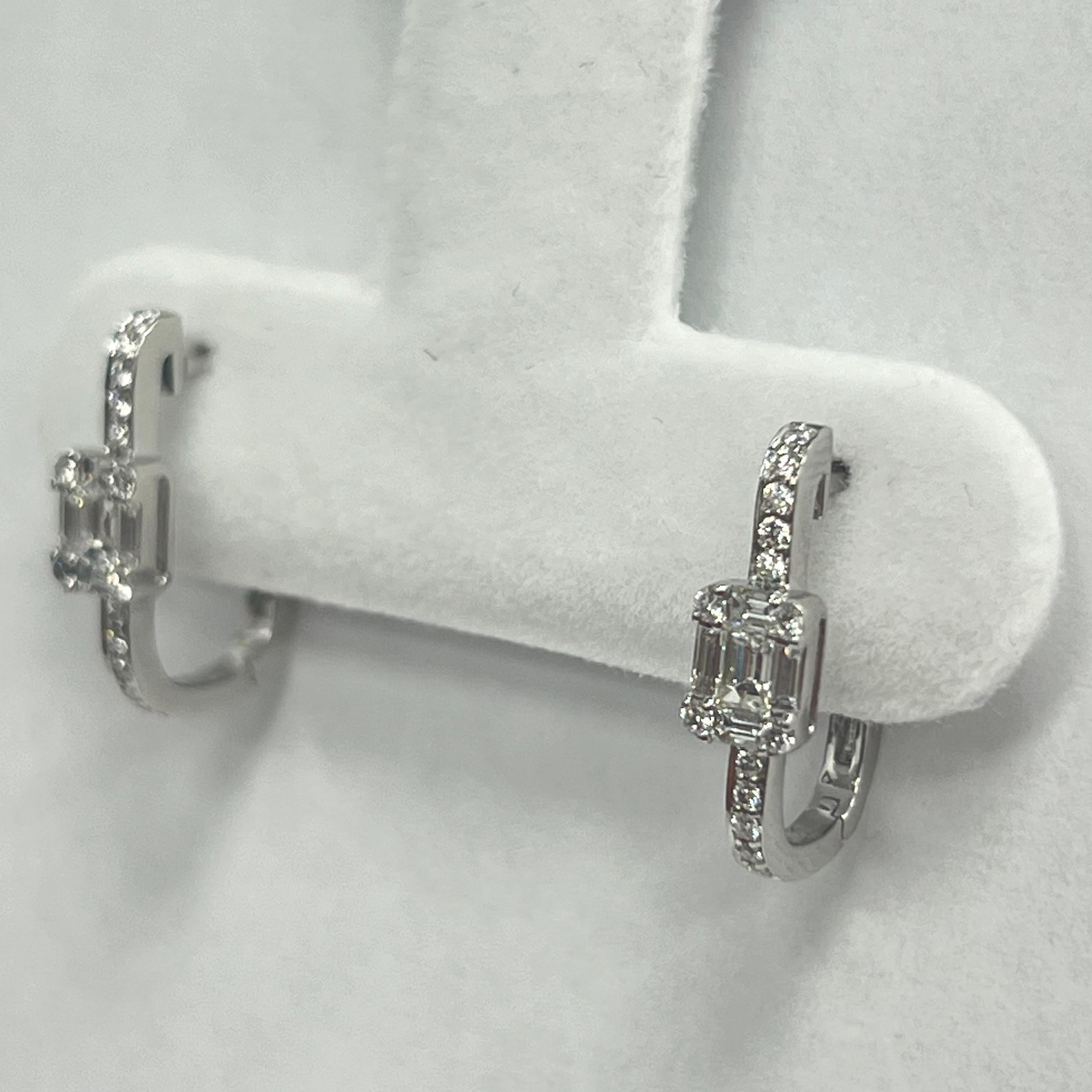 Brilliant Cut 14K White Gold Diamond Hoop Earrings For Sale