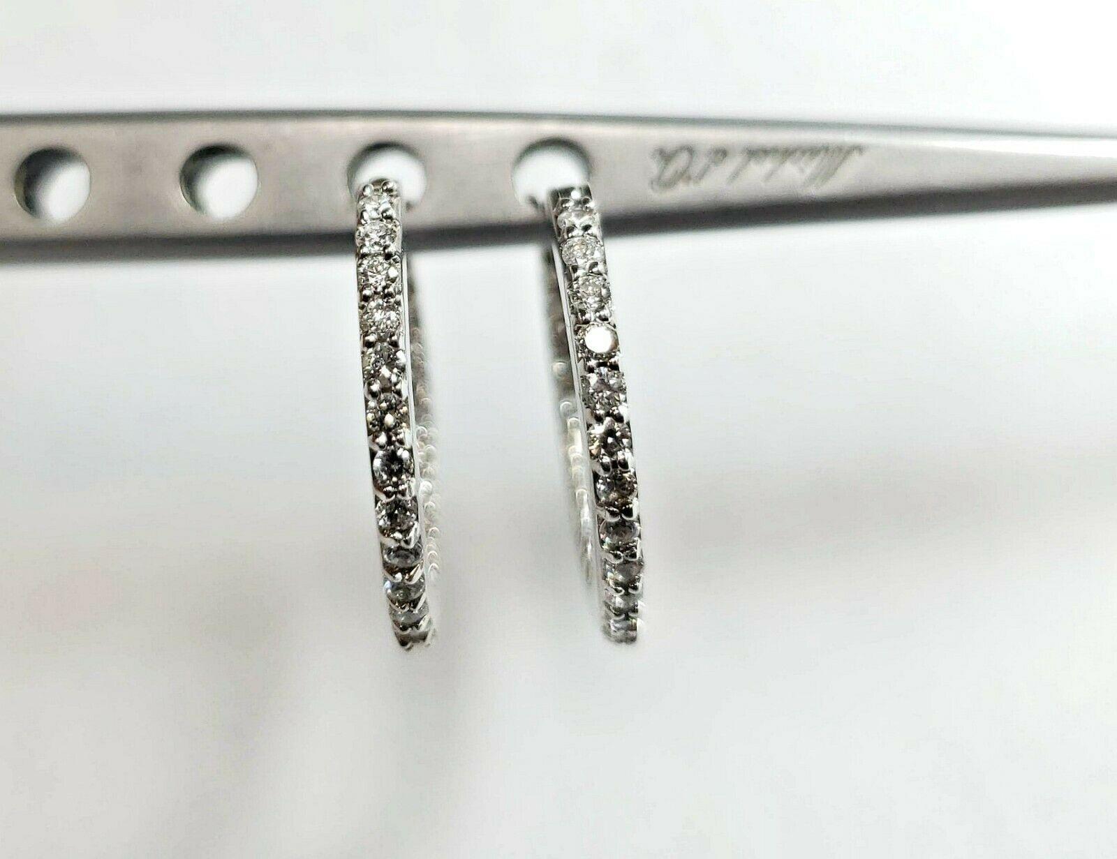 14 Karat White Gold Diamond Hoop Earrings In Excellent Condition For Sale In Los Angeles, CA