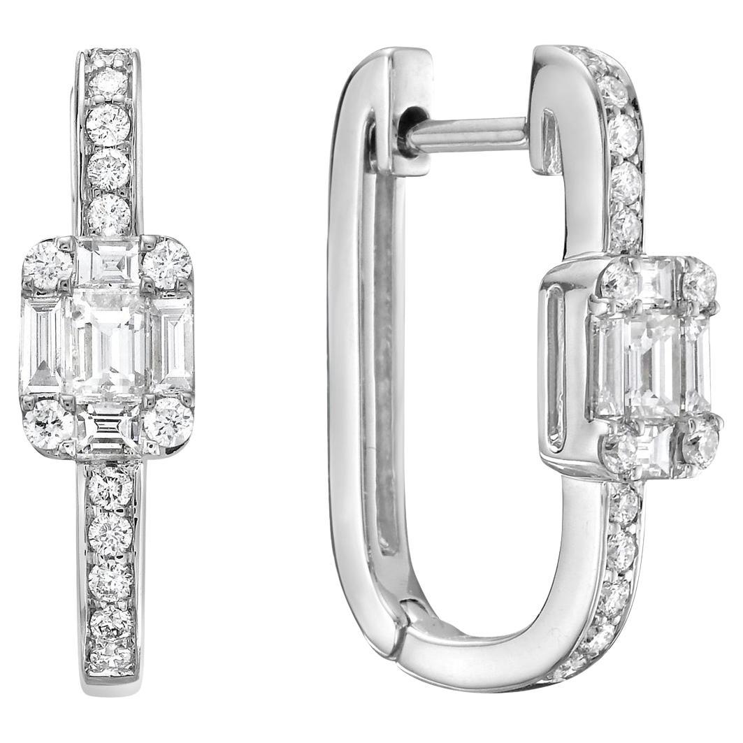 14K White Gold Diamond Hoop Earrings