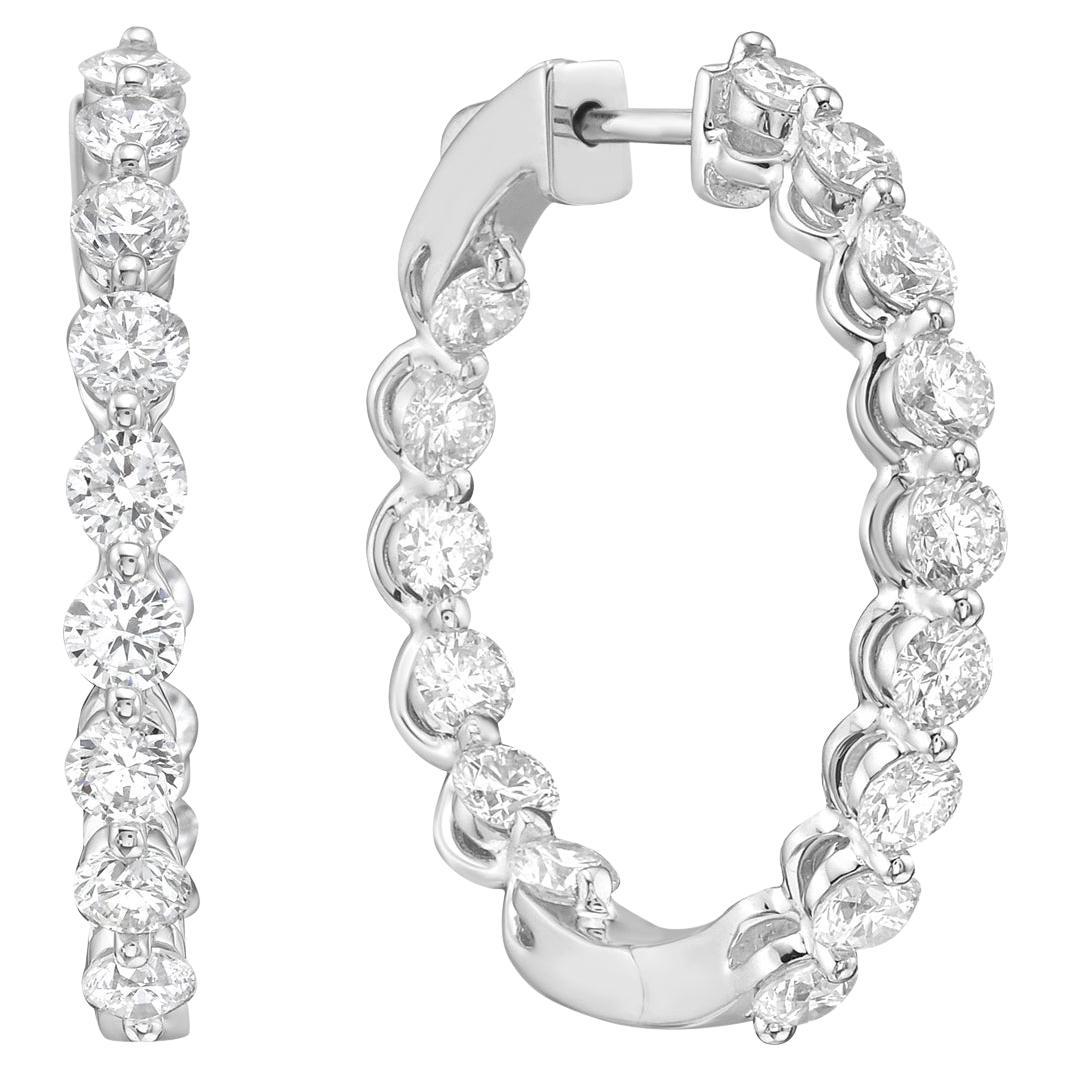 14K White Gold Diamond Hoop Earrings For Sale