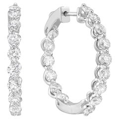 14K White Gold Diamond Hoop Earrings