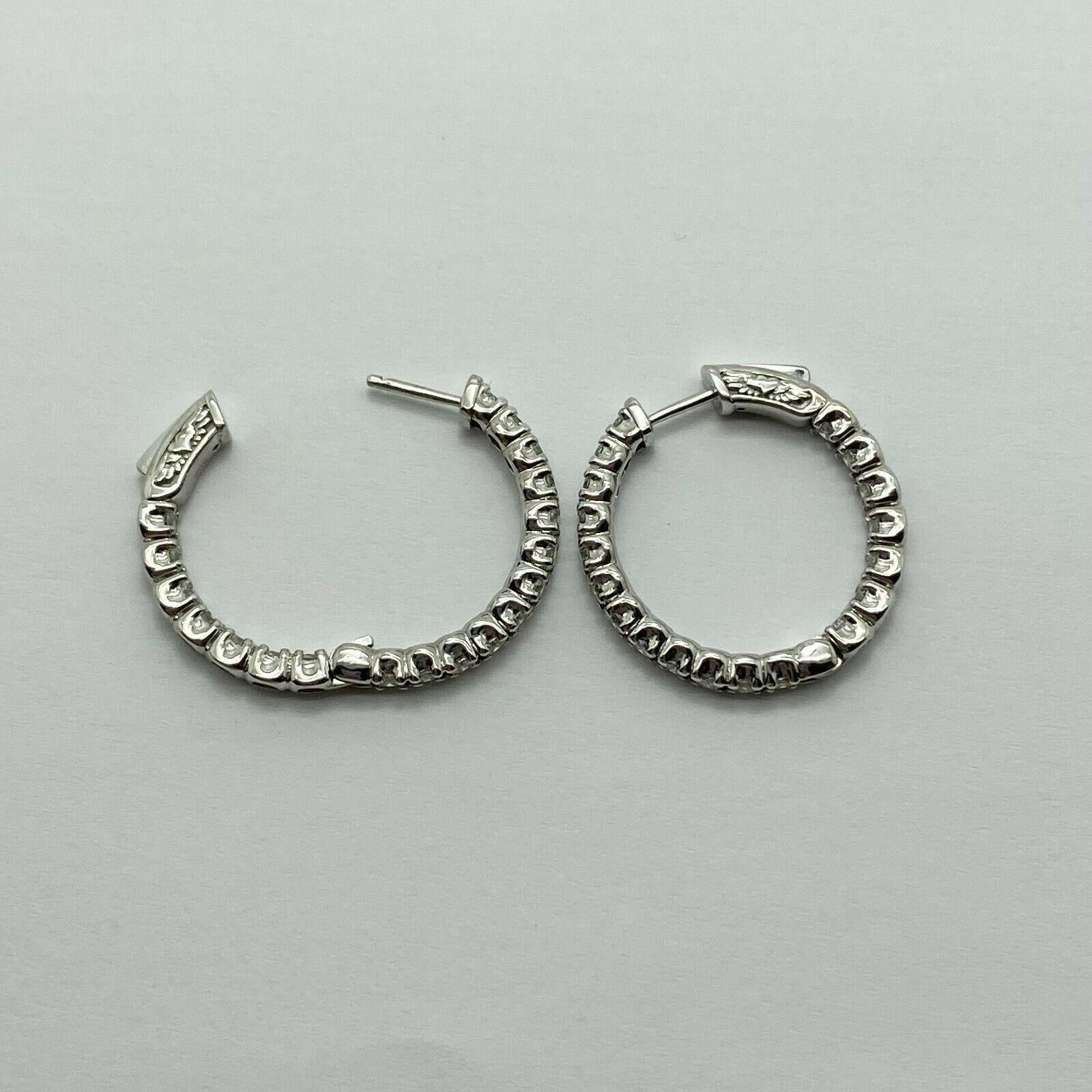 14k White Gold Diamond Hoop Earrings with 2.40cts In New Condition For Sale In Los Angeles, CA