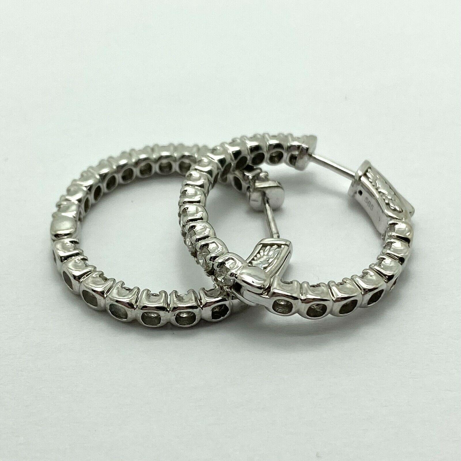 Women's or Men's 14k White Gold Diamond Hoop Earrings with 2.40cts For Sale