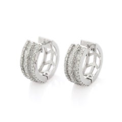 Statement 14K Solid White Gold Natural Diamond Heggie Hoop Earrings for Women