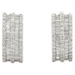 Statement 14K Solid White Gold Natural Diamond Heggie Hoop Earrings for Women
