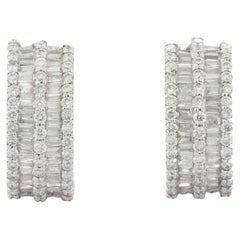 14K White Gold Brilliant Diamond Huggie Hoop Earrings, Diamond Huggie Hoops