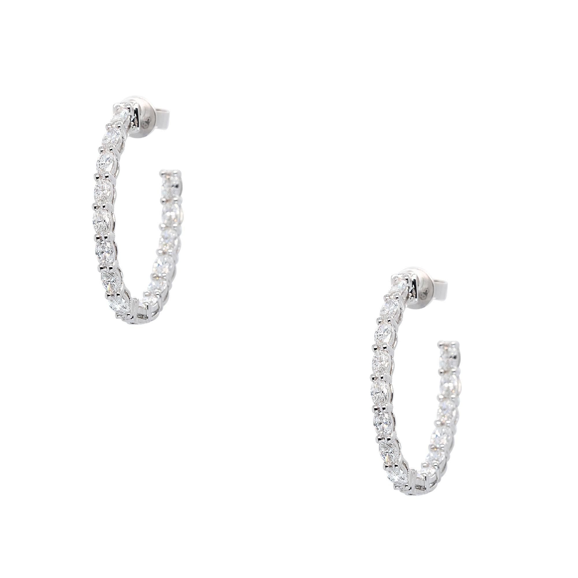 Round Cut 14k White Gold 2.59ctw Natural Diamond Hoops For Sale