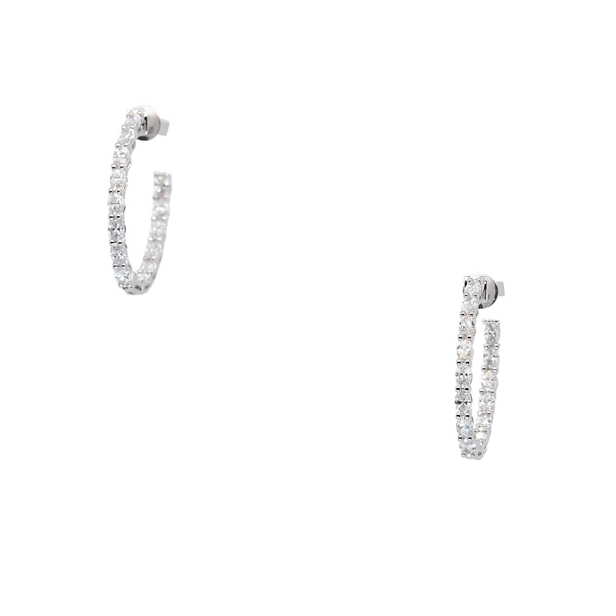 14k White Gold 2.59ctw Natural Diamond Hoops In Excellent Condition For Sale In Boca Raton, FL