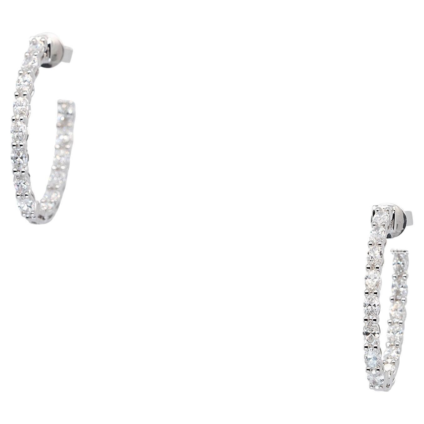 14k White Gold 2.59ctw Natural Diamond Hoops For Sale