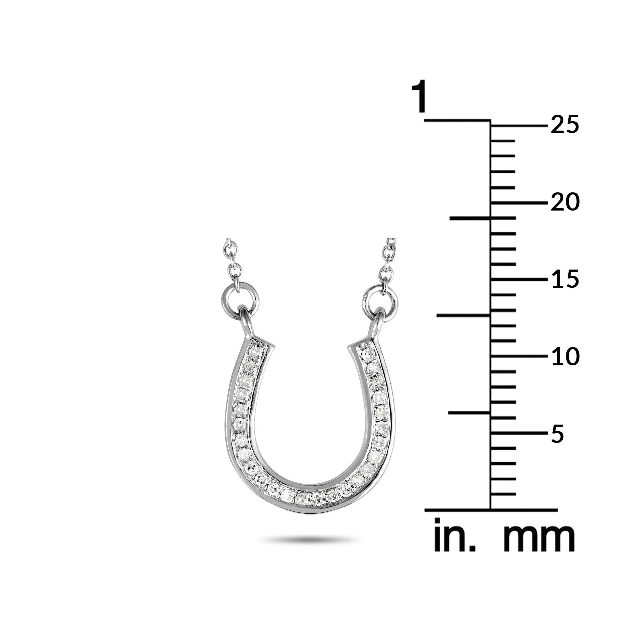 14 Karat White Gold Diamond Horseshoe Pendant Necklace In New Condition In Southampton, PA