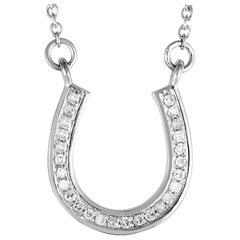 14 Karat White Gold Diamond Horseshoe Pendant Necklace