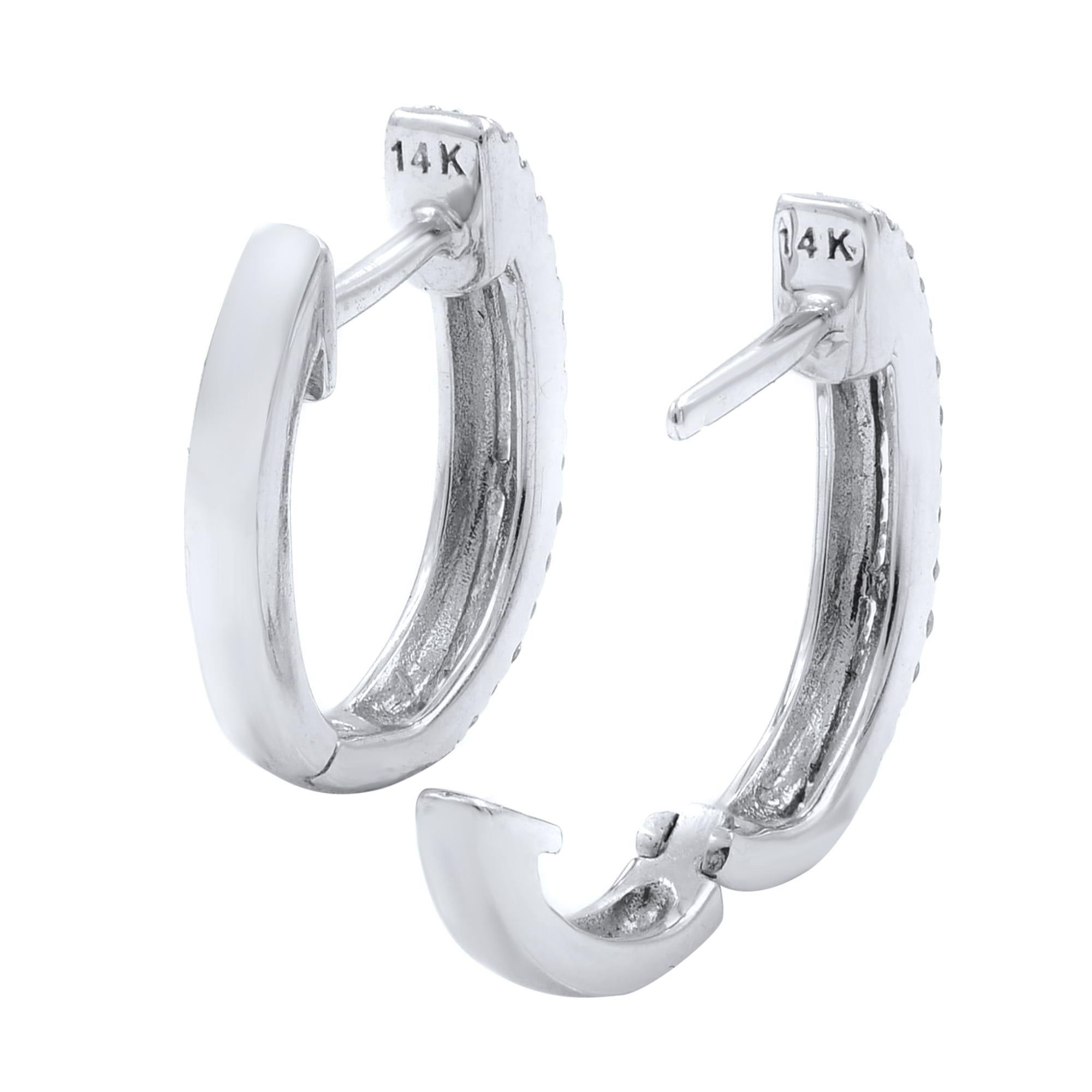 Modern 14 Karat White Gold Diamond Huggie Earrings 0.15 Carat