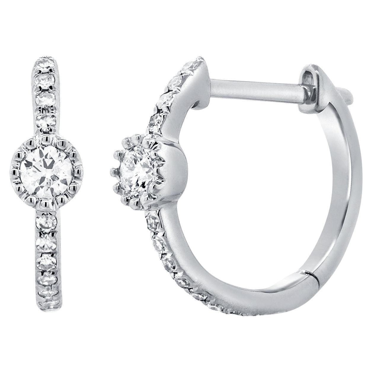 14K White Gold Diamond Huggie Earrings for Her For Sale
