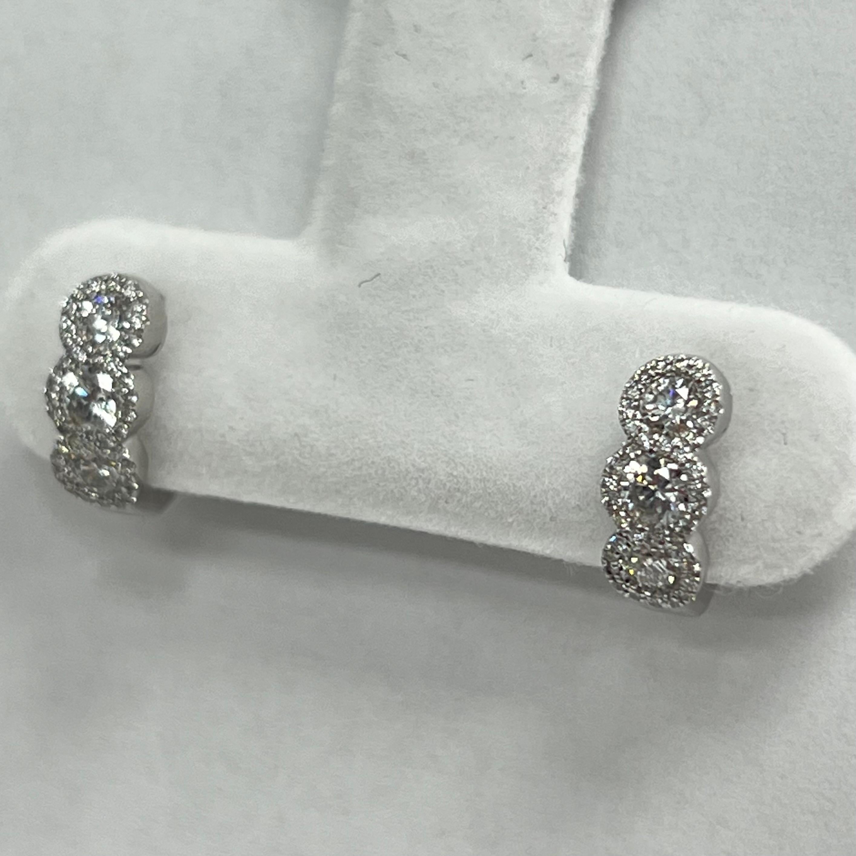 Modern 14K White Gold Diamond Huggie Earrings For Sale