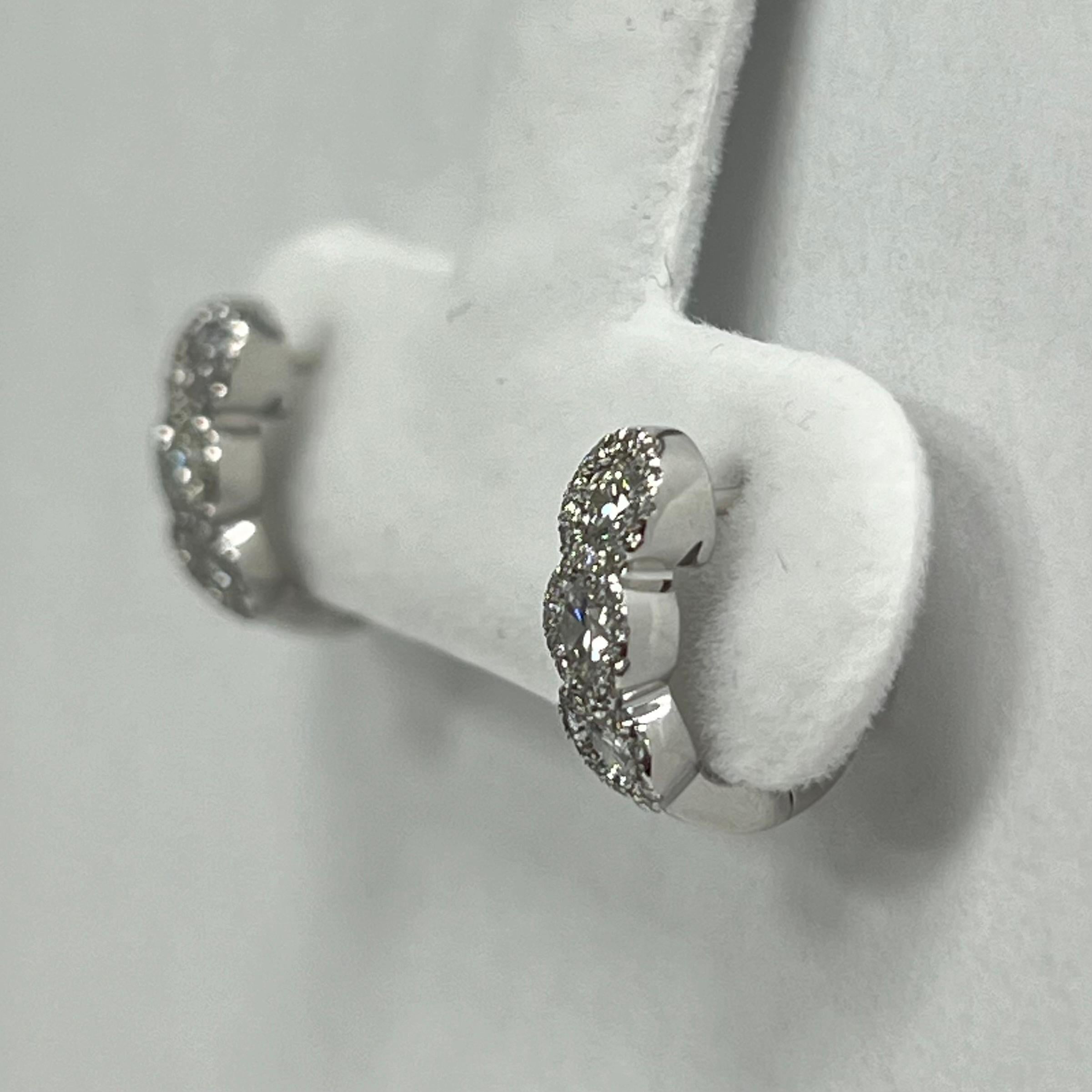 Brilliant Cut 14K White Gold Diamond Huggie Earrings For Sale