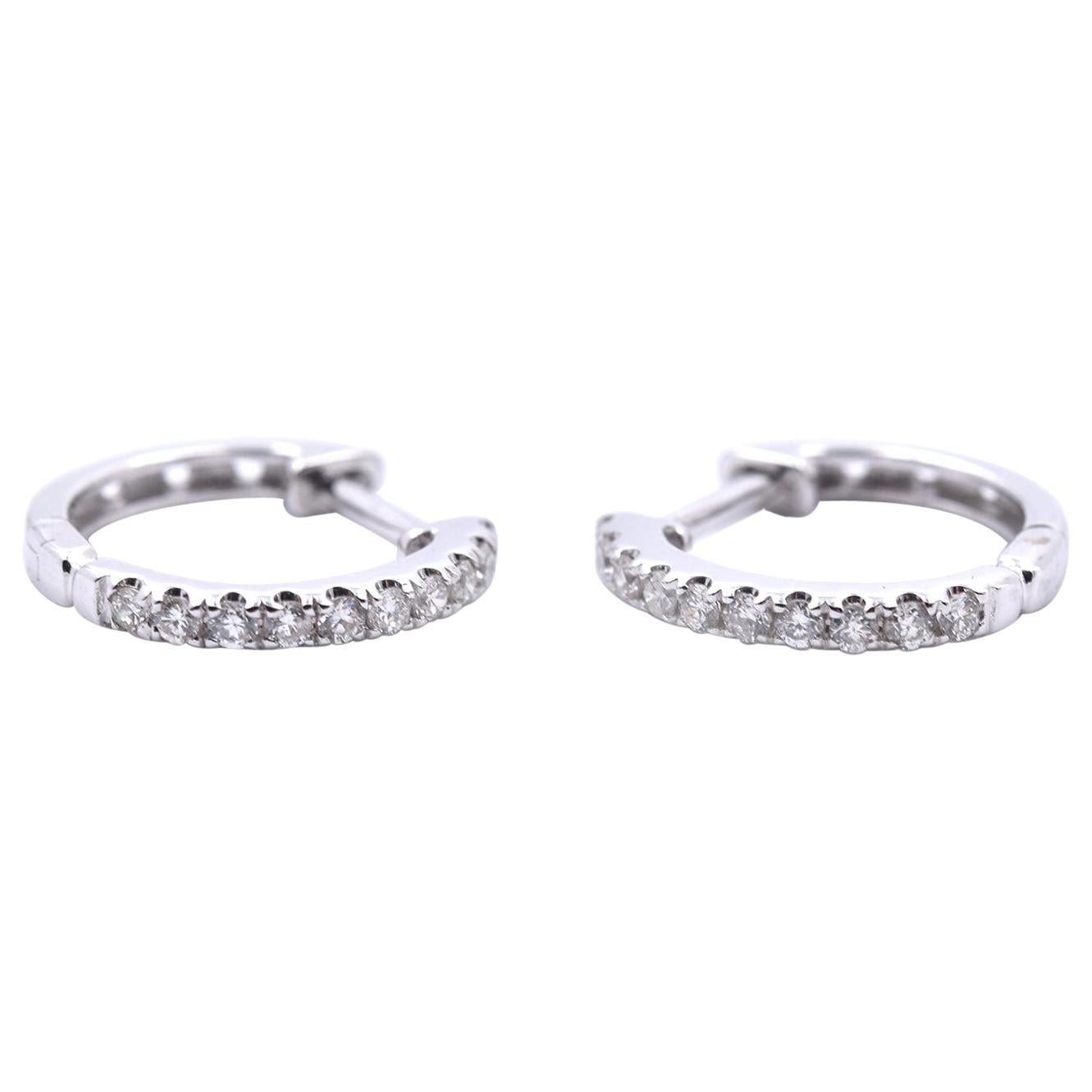 14 Karat White Gold Diamond Huggie Earrings For Sale