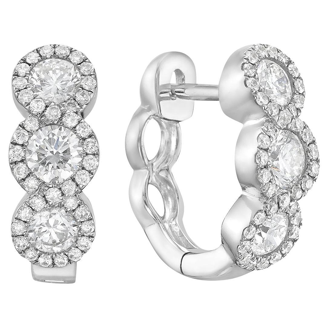 14K White Gold Diamond Huggie Earrings